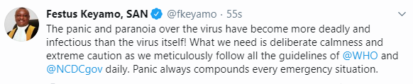 The panic over Coronavirus have become more deadly and infectious than the virus itself- Festus Keyamo