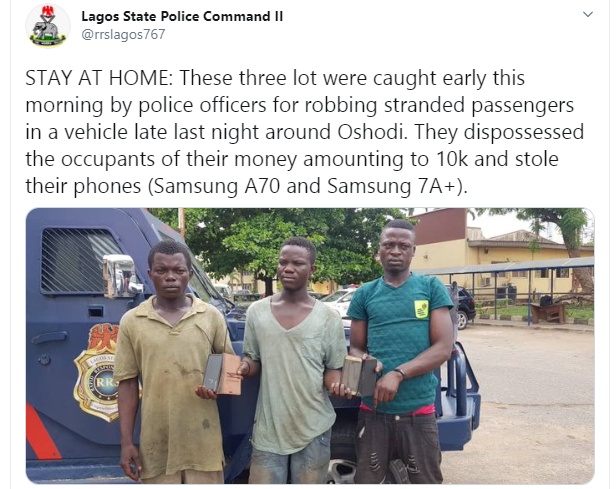 Three arrested for robbing stranded passengers in Lagos amid Coronavirus lockdown
