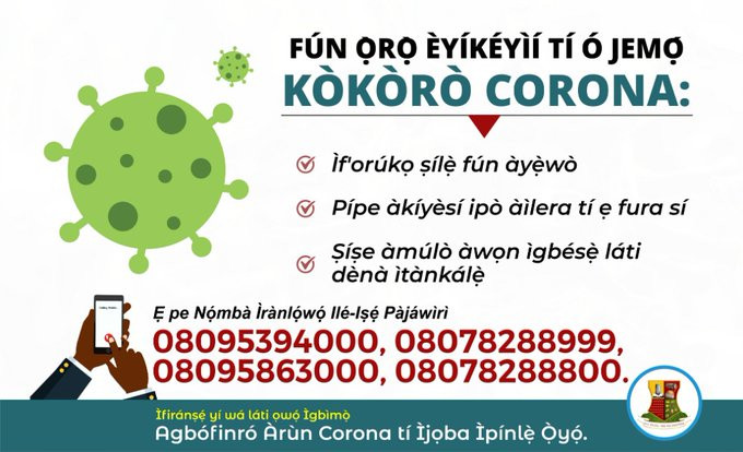 Recent outbreak of Coronavirus detected in Oyo State