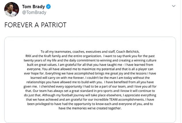 Tom Brady announces he is leaving New England Patriots