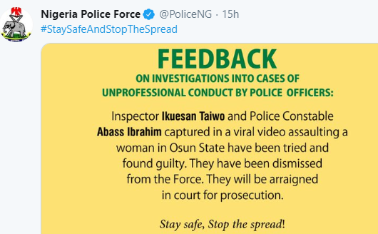 Update: Police officers caught on camera flogging a lady in Osun have been dismissed from service