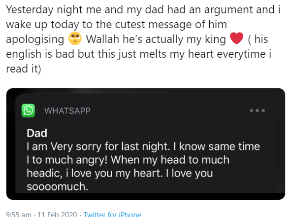 Woman shares message she received from her dad the morning after they had a big argument and it's gone viral