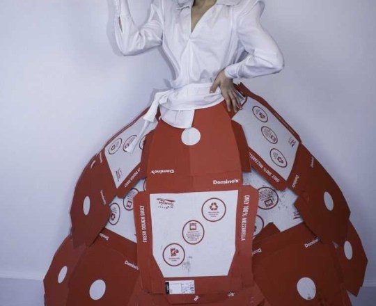Check out these incredible dresses made by a fashion student from used pizza boxes and Coronavirus symbol (with photos)