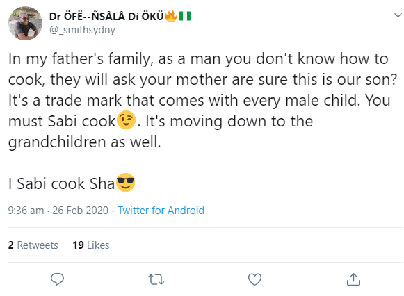 “Any man who cannot cook in my father’s family is considered useless” Man says