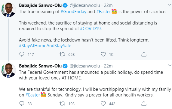 According to Lagos state governor, Babajide Sanwo-Olu, the lockdown has not been lifted