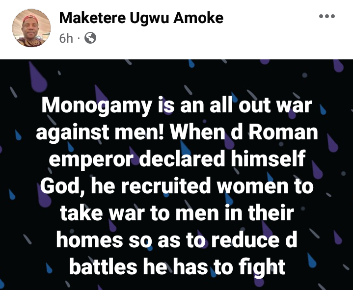 "Monogamy is an all out war against men" - Nigerian man says as he hails his friend for taking a second wife