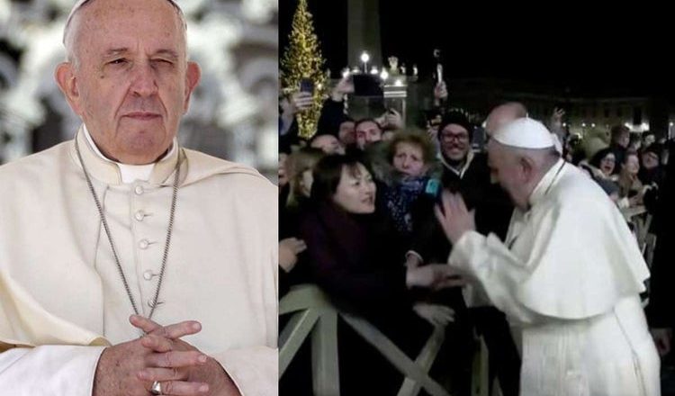 If you haven’t seen Pope Francis’ reaction after she yanked his hand, watch it here