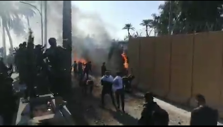 Protesters storm US Embassy in Iraq and set it ablaze as retaliation after US military attacks that killed 25 terrorists 