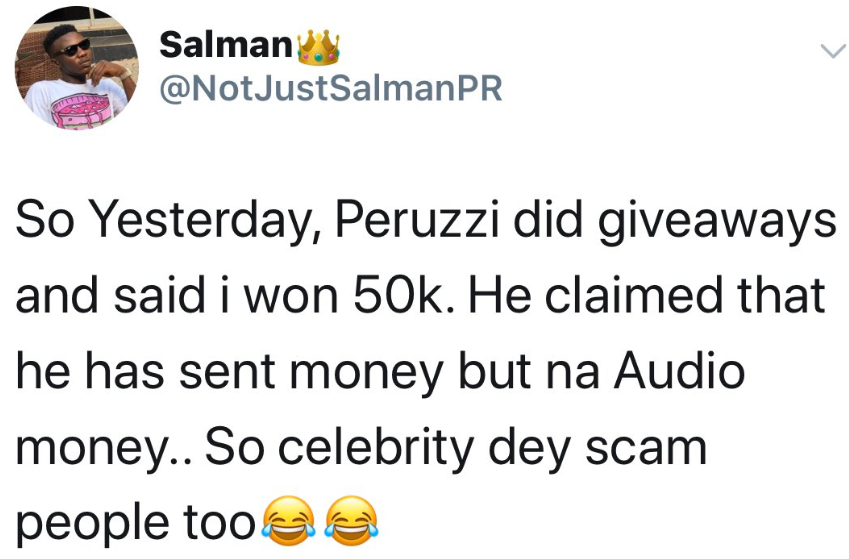 Peruzzi and his fans clash after they accused him of "audio giveaway" and for wasting time in fulfilling the promise he made to them