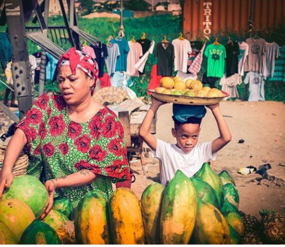 Toyin Lawani's son hawking fruits on the street for his 6th birthday photoshoot to learn important values