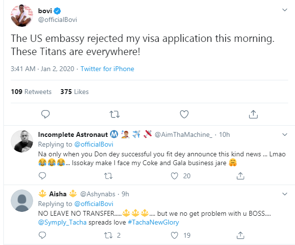 Bovi's visa application rejected by US embassy