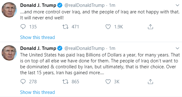 "Iran never won a war" Donald Trump taunts Iran as their supreme leader calls for Jihad following drone strike ordered by Trump which killed top Iranian general