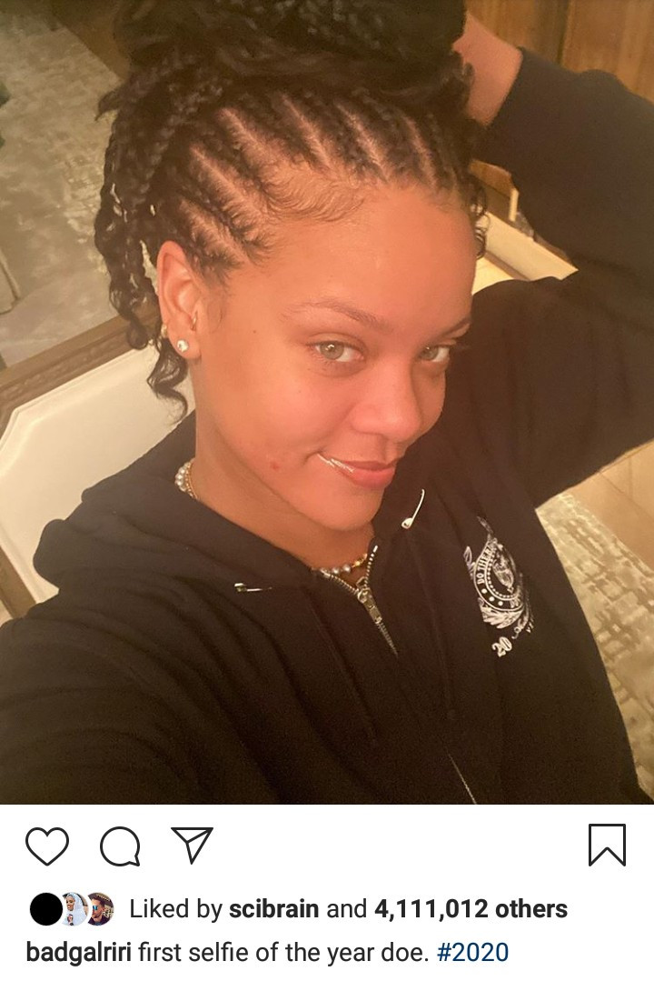 Rihanna looks like a fresh-faced teenager in her first selfie of the year