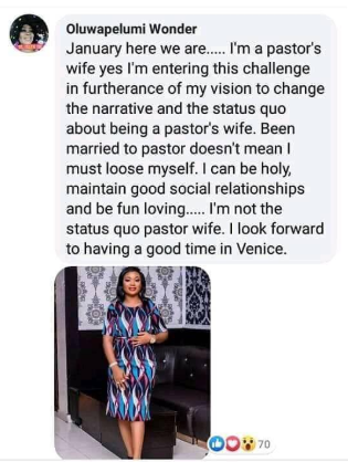 Update: Pastor's wife wins amara nwosu ex-husband francis van-lare proposal of spending one week him in italy
