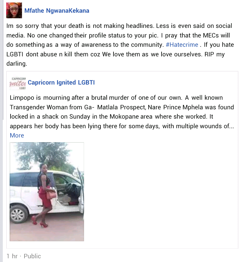 Transgender woman brutally murdered in South Africa