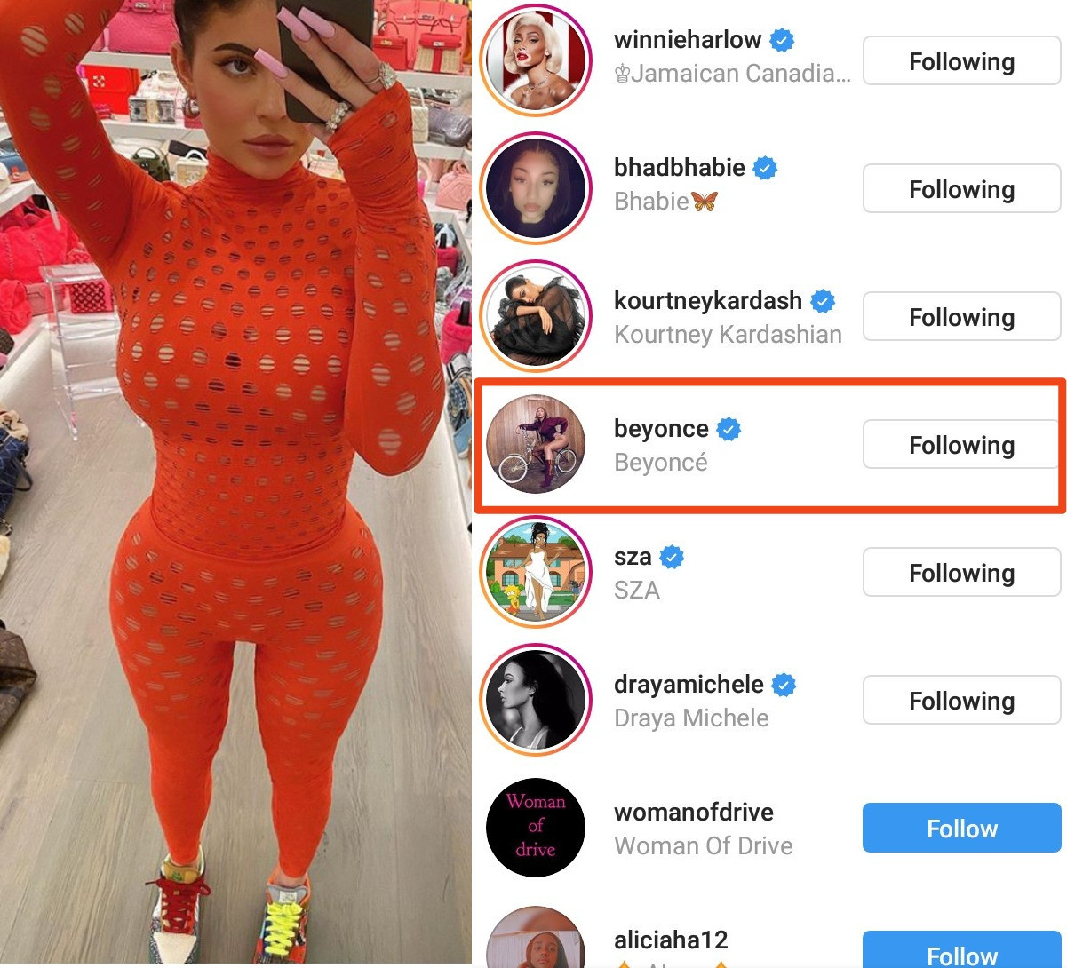 Beyonce liked Kylie Jenner's latest photo