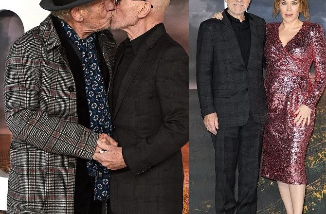 Actor Sir Patrick Stewart and Sir Ian McKellen share a special moment at movie premiere while his wife looks on (Photos)
