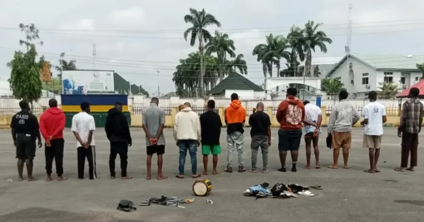 Fourteen suspected cultists paraded by Imo Police with arms and ammunition recovery