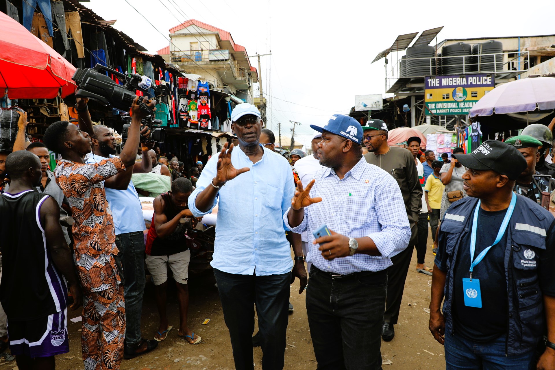 RC at Onitsha market: The UN Resident Coordinator in Nigeria, Mohammed Malick Fall (left) and Chief of Staff to Anambra State Governor, Mr. Ernest Ezeajughi (Right) at the Onitsha market.