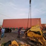 Close call as bus collides with truck in Lagos