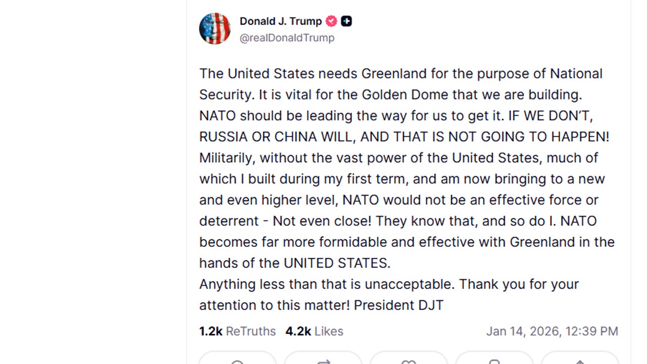 Trump insists that Greenland must be "in the hands of the US" and? "anything else would be unacceptable"