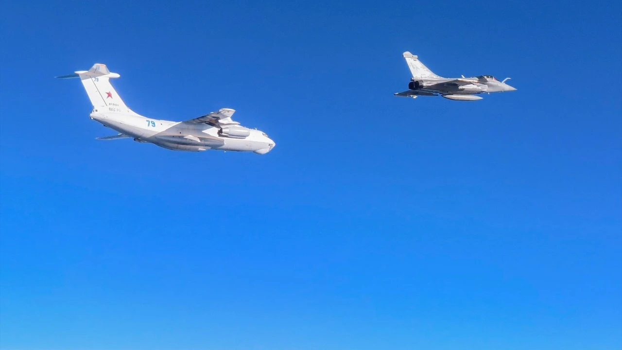 Finnish and Swedish fighters intercept a squadron of Russian aircraft over the Baltic Sea